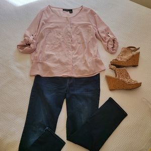 DKNY Pink Partial Sheer Blouse